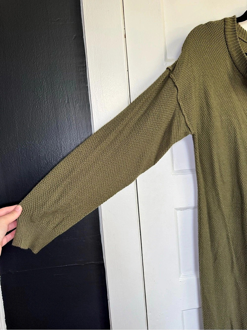 Anrabess Waffle Knit Button V-Neck Sweater Midi Dress Earthy Boho Olive Green La - Picture 8 of 11